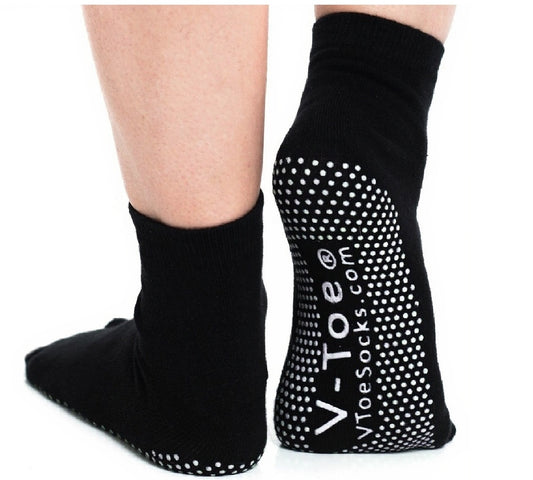 1 Pair - V-Toe Flip Flop Tabi Socks Casual Black Nonskid Solid - Yoga & Hospital Socks