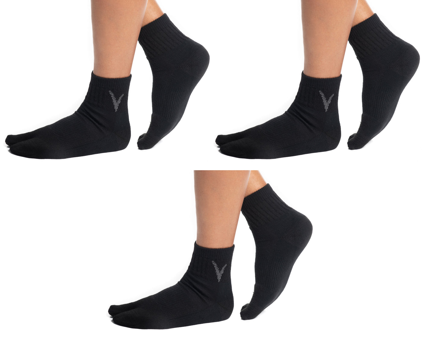3 Pairs Wool Light Grey  For Hiking Or Casual Flip-Flop VToe Tabi Socks