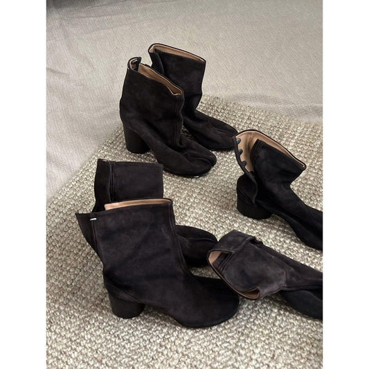 Women’s Brown Split-Toe Ankle Boots with Chunky Heel