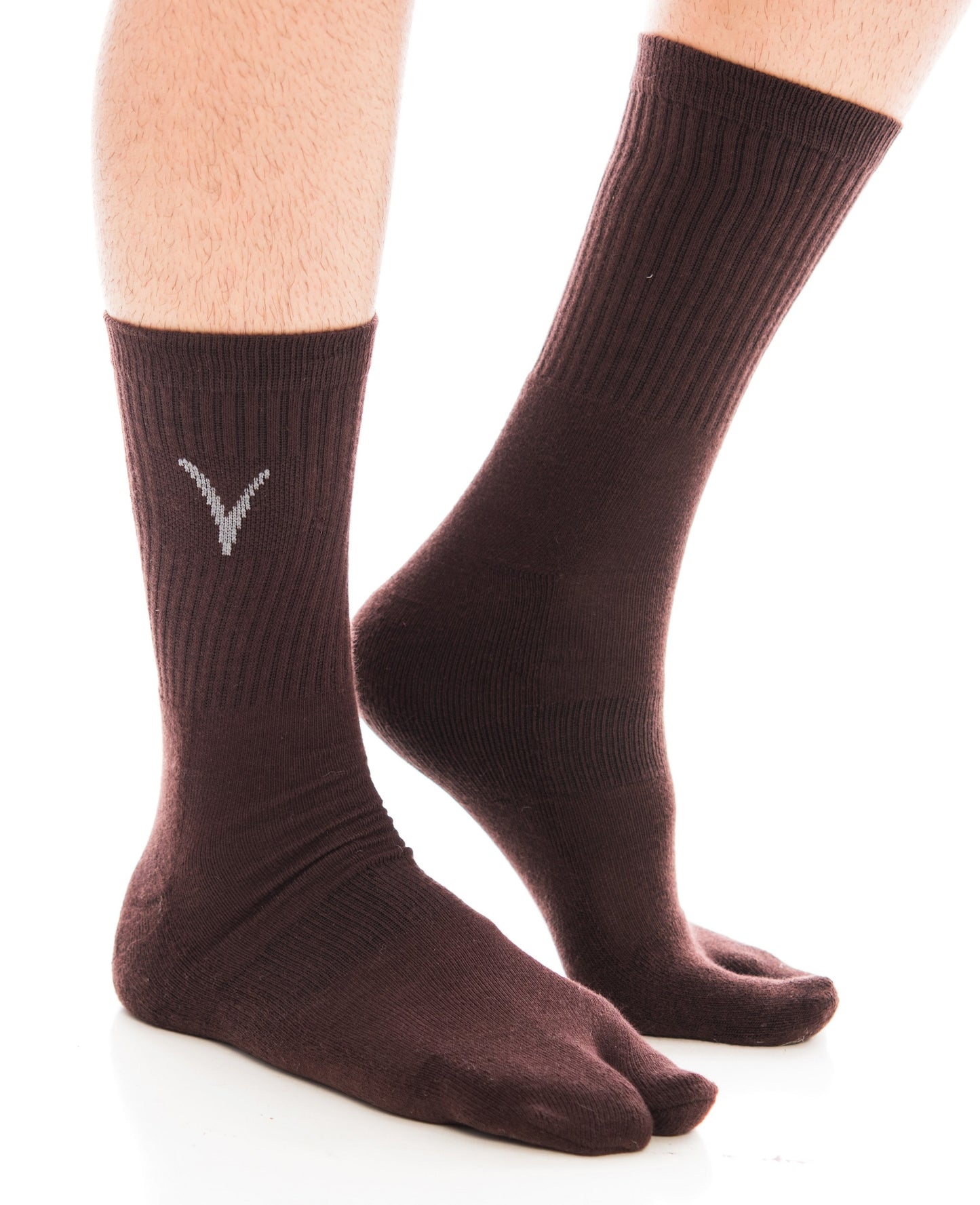 Brown V-Toe athletic split-toe tabi crew socks