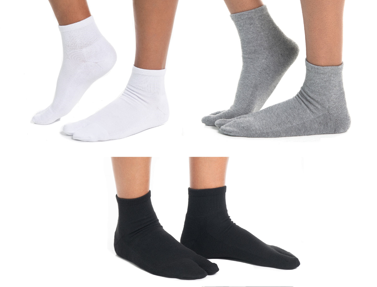 Black, white and grey V-Toe split-toe tabi mini-crew socks three-pair set