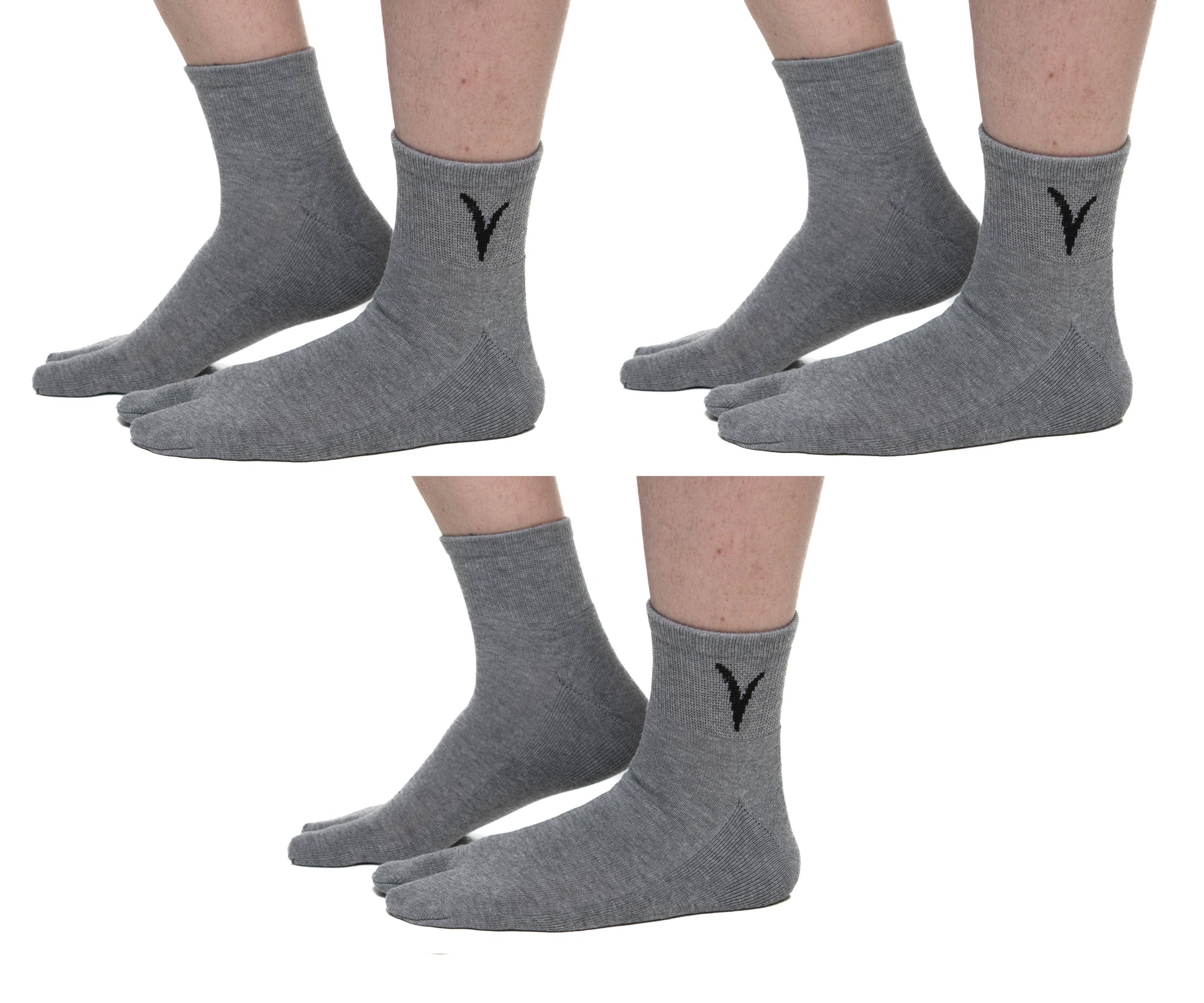 Grey V-Toe split-toe tabi mini-crew socks