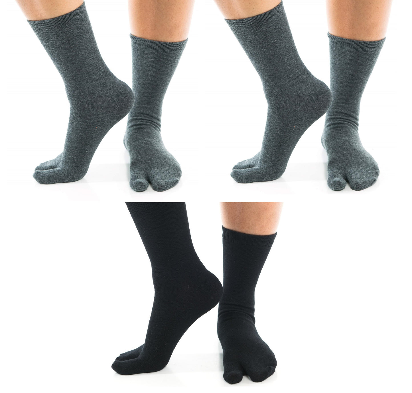 Black and grey V-Toe split-toe tabi crew socks two-pair set