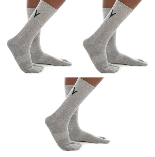 Three pairs of light grey V-Toe athletic split-toe crew socks