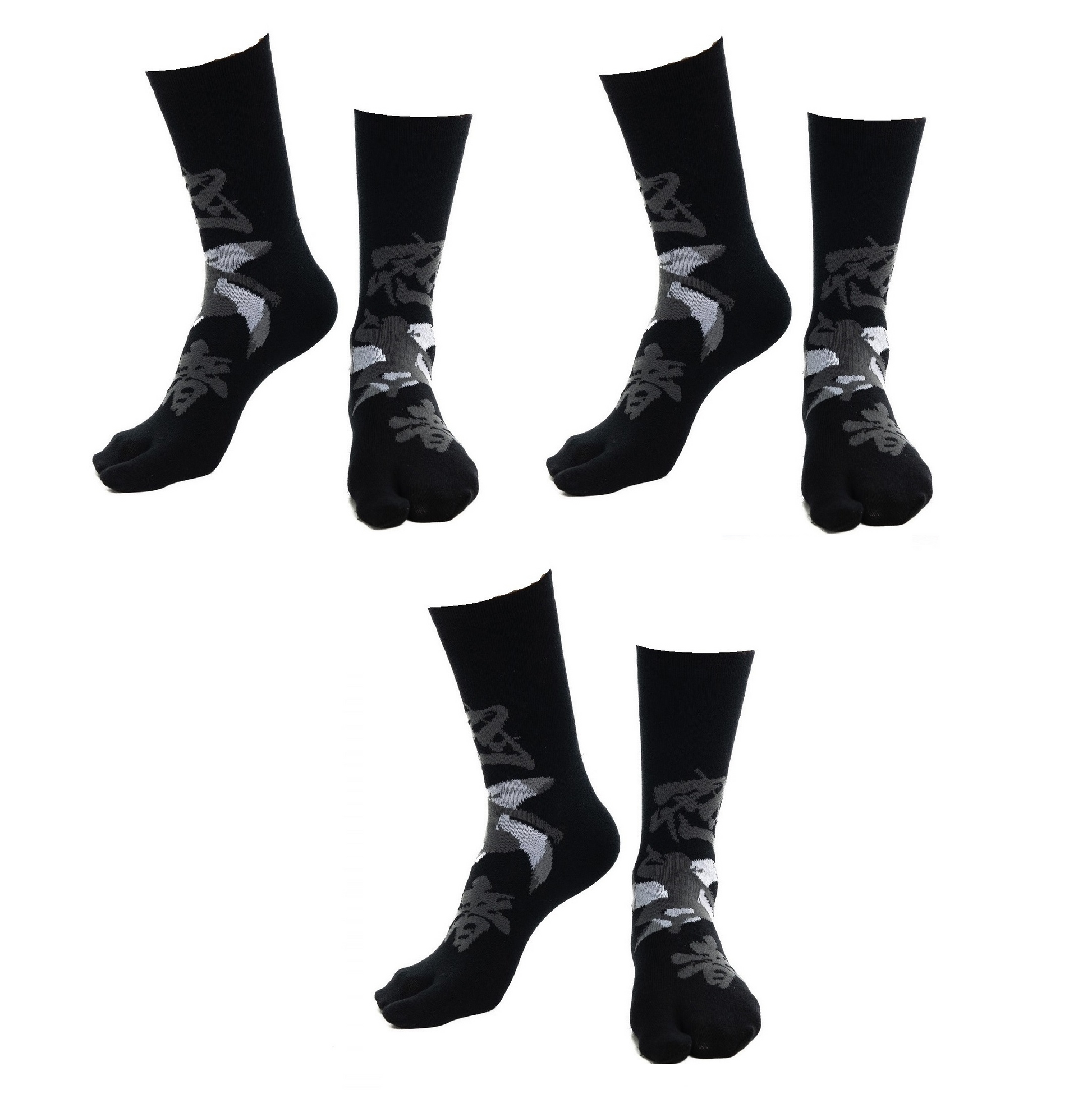 Black ninja V-Toe split-toe tabi crew socks