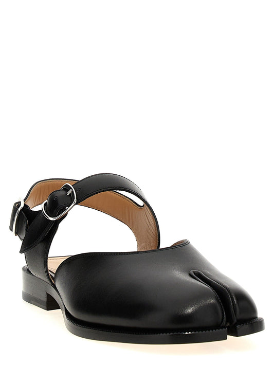 Black Tabi sandal with a strap on a white background