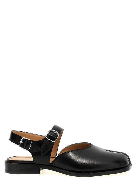 Black Tabi sandal with a strap on a white background