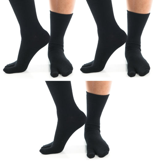 3 Pairs - Split-Toe Tabi Socks Black, White, and Khaki Options Solid Casual Crew